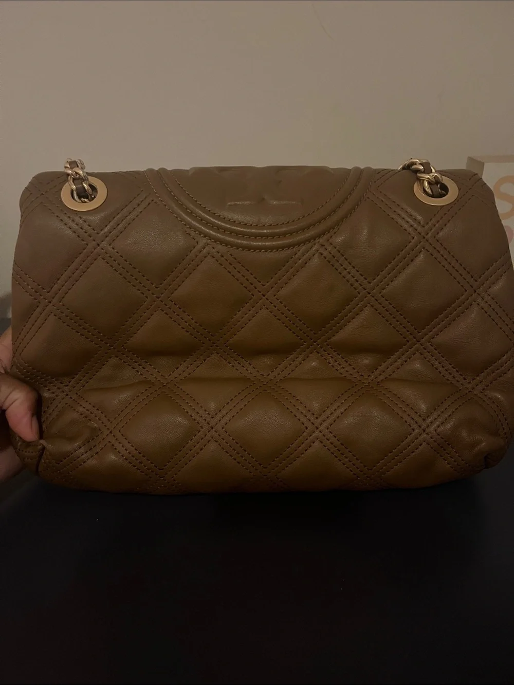 Tory Burch Quilted Shoulder Bag in Cognac Brown with Gold Hardware